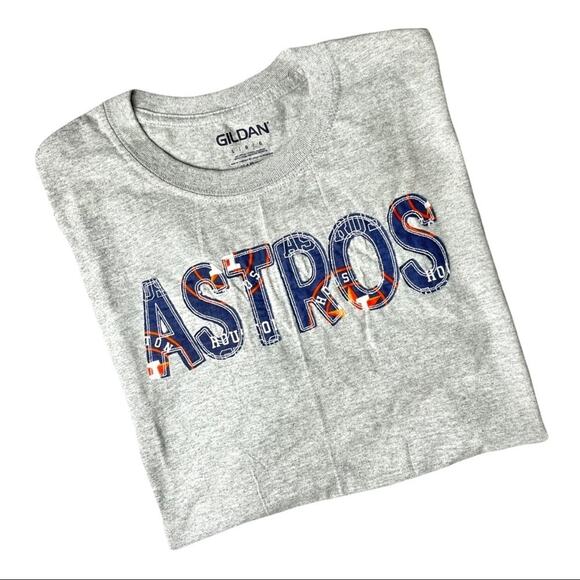 NEW Custom Made Applique Houston Astros TShirt Athletic Gray Unisex Size Large - Picture 1 of 4